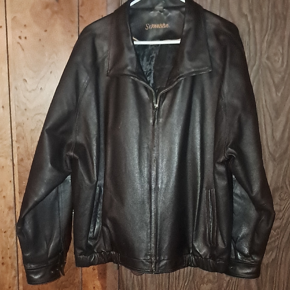 St. John's Bay Brown Leather Bomber Jacket Size Xxl Mens